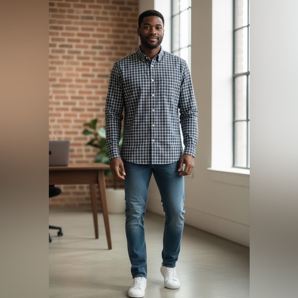 Chaps Other - Chaps Slim Fit Plaid Button Down Shirt Mens Medium Wrinkle Free Cotton Blend